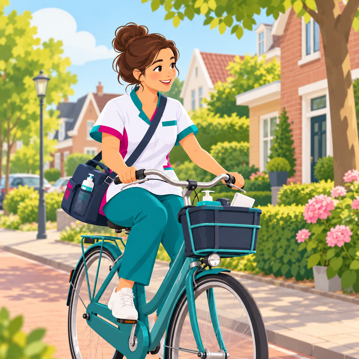 Collega van Spaarnezorg op de fiets in de wijk